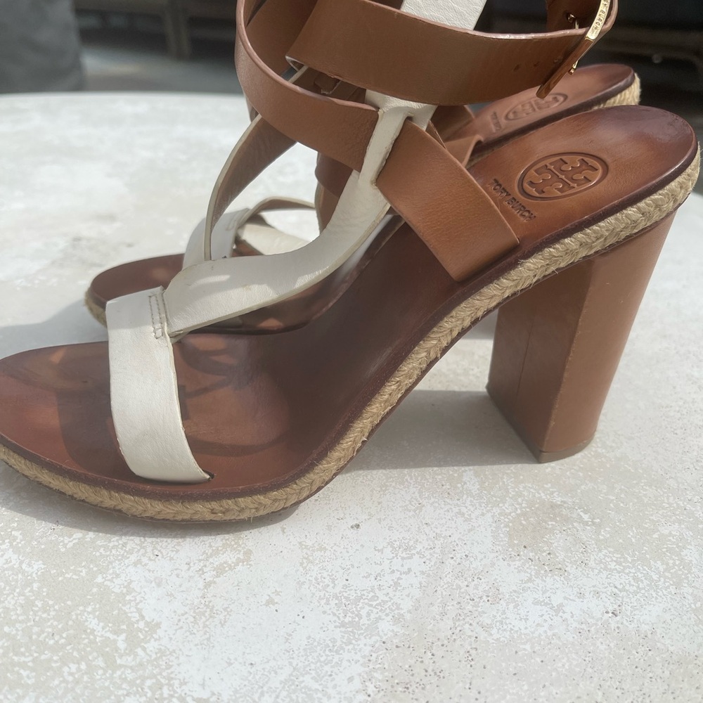 Tory Burch Marbella Brown/Ivory Leather Ankle Strap Espadrille Sandal - Picture 12 of 12